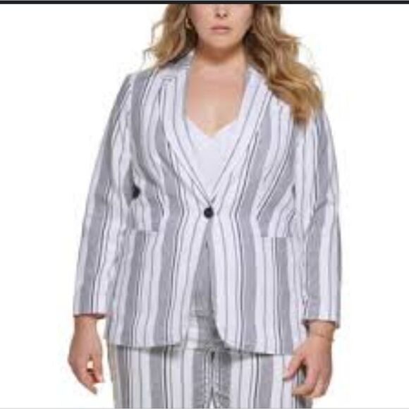 EUC Pendleton Blue/White Striped Cotton Dbl Button Blazer - Picture 8 of 8